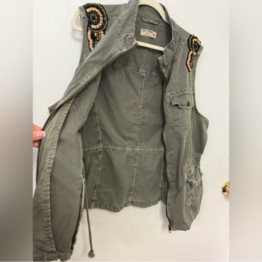 Ruff Hewn Olive Vest with Beaded Accents - Picture 7 of 9